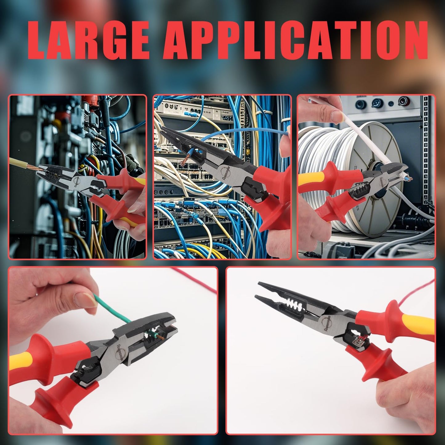 FOURROBBER 3 tlg VDE 60CrV Isolierter Zangen Set, Universal Kombizange,Spitzzange und Seitenschneider, mit isolierten Griffen,VDE-geprüft 1000V