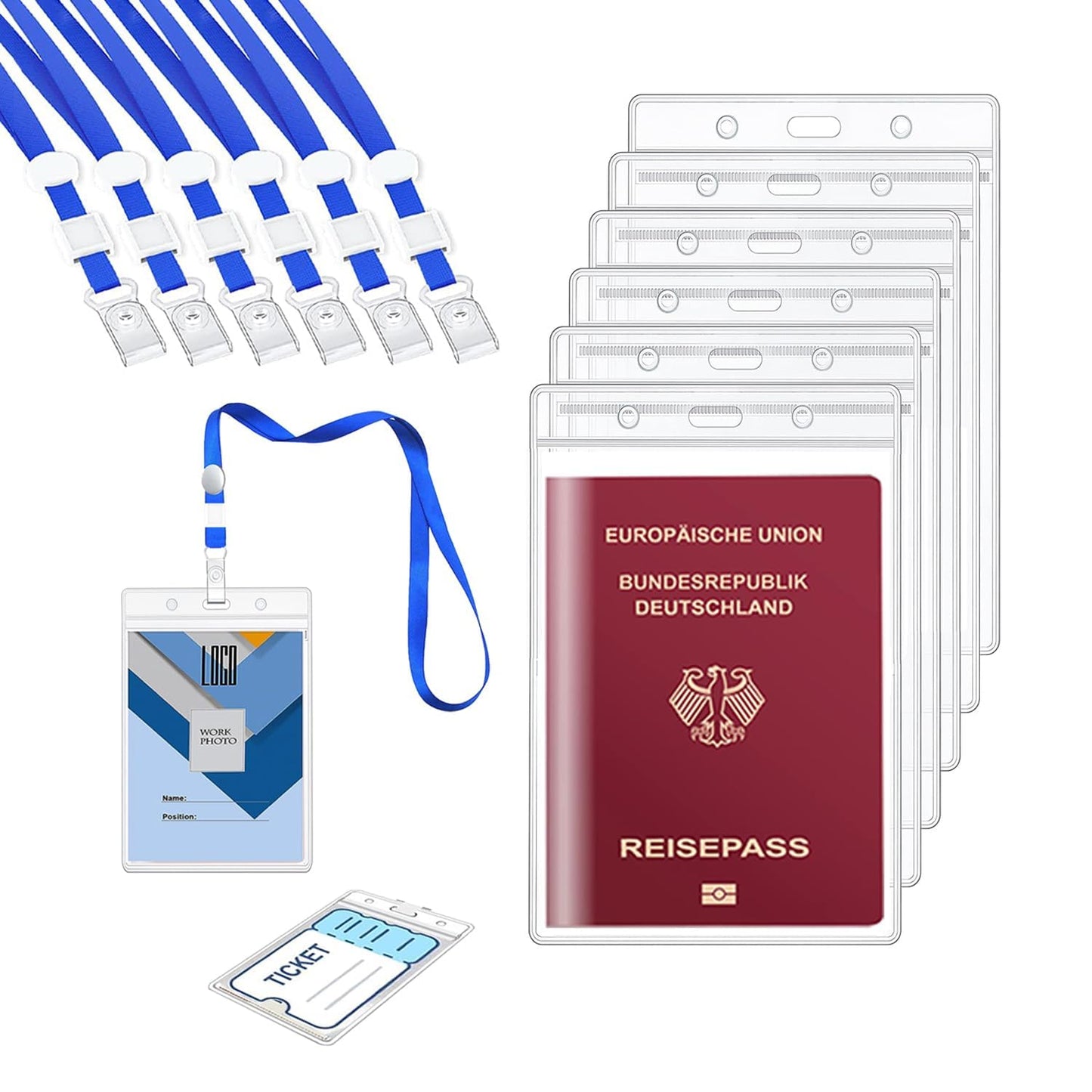 AZWOOD A6 Ausweishalter, 6 Stück 11x16cm Wasserdicht Ausweishüllen mit Schlüsselband, Transparenter PVC ID Kartenhülle Vertikal mit Lanyards für Studenten Mitabeiter Business Ausstellung