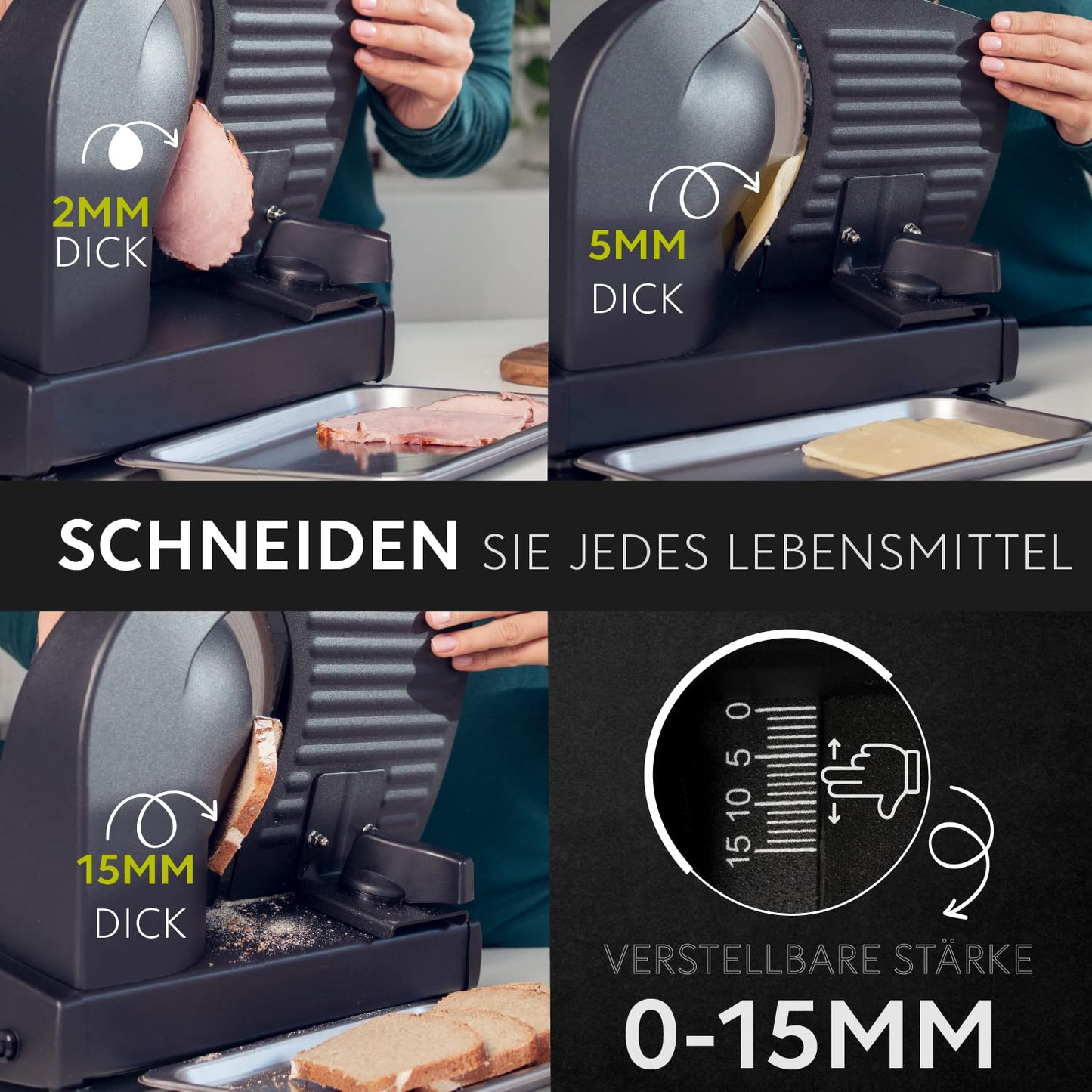 "Präzise Schneidekraft: Eleganter Allesschneider in Schwarz, 2 Klingen"