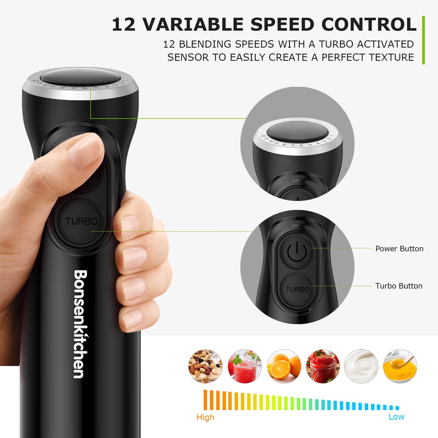 "Vielseitiger Genuss: 3-in-1 Stabmixer mit 1000W in Schwarz für Ihre Küche"