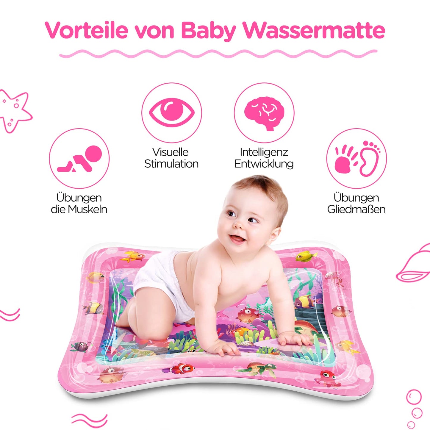 "Spritziger Spaß für die Kleinsten: Rosa Wassermatte mit Meerestier-Spielzeug"