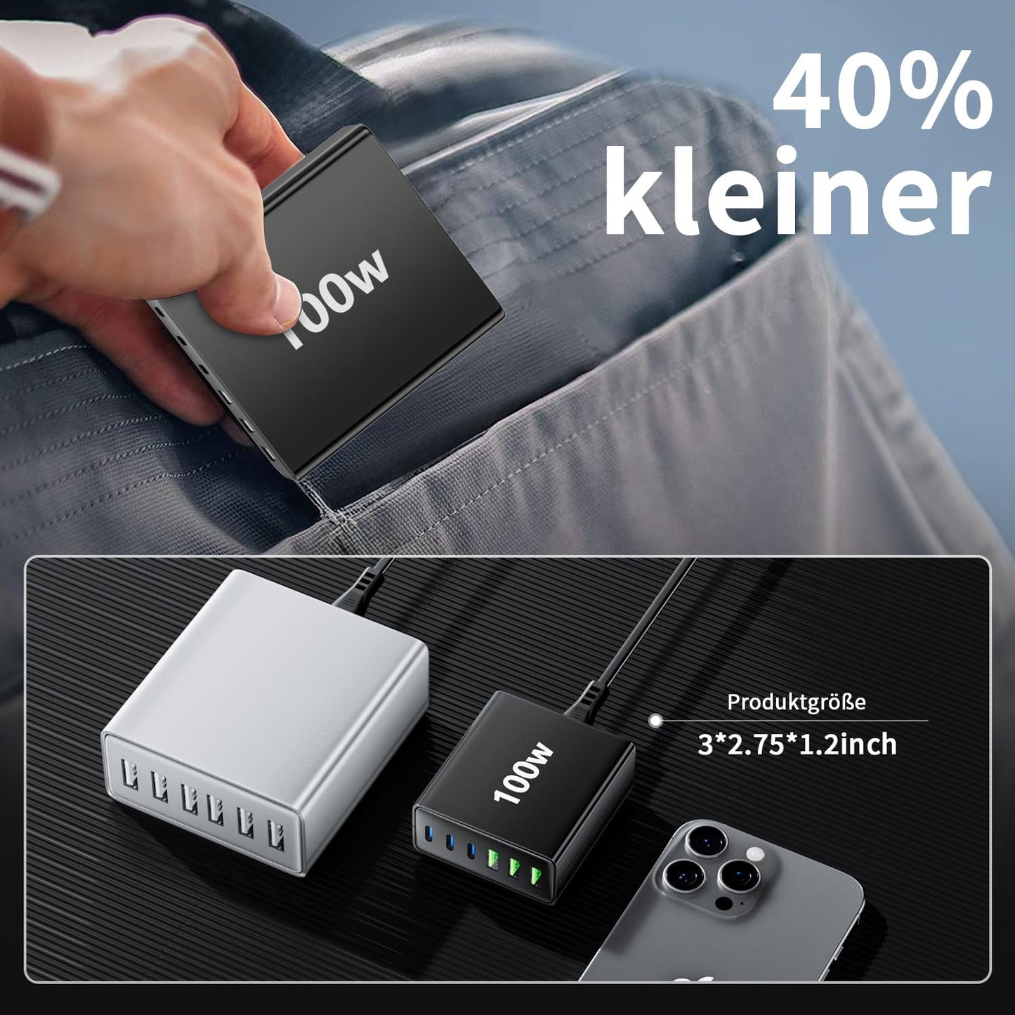 "Vielseitige Ladeleistung: 6-Port 100W USB C Ladegerät für Zuhause und unterwegs"