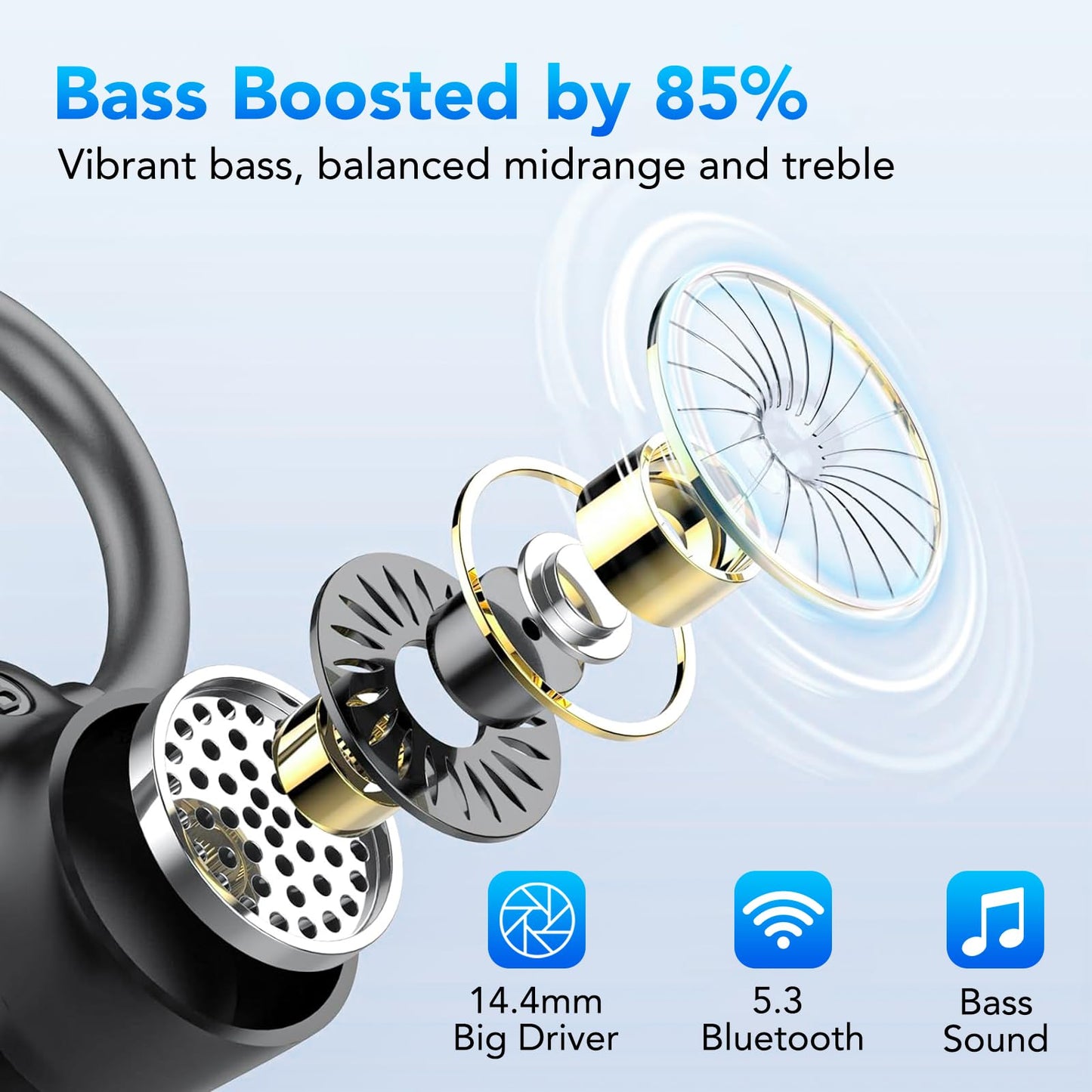 Kopfhörer Kabellos Bluetooth 5.3 Kopfhörer Sport mit ENC Mic, 72 Std Bluetooth Kopfhörer In Ear, Tiefer Bass Earbuds IP7 Wasserdicht Ohrhörer LED-Anzeige USB-C Touch Control mit Ohrhaken