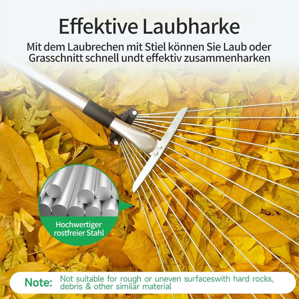 "Effiziente Gartenpflege: Verstellbarer Laubrechen mit 207cm Stiel für Komfort"