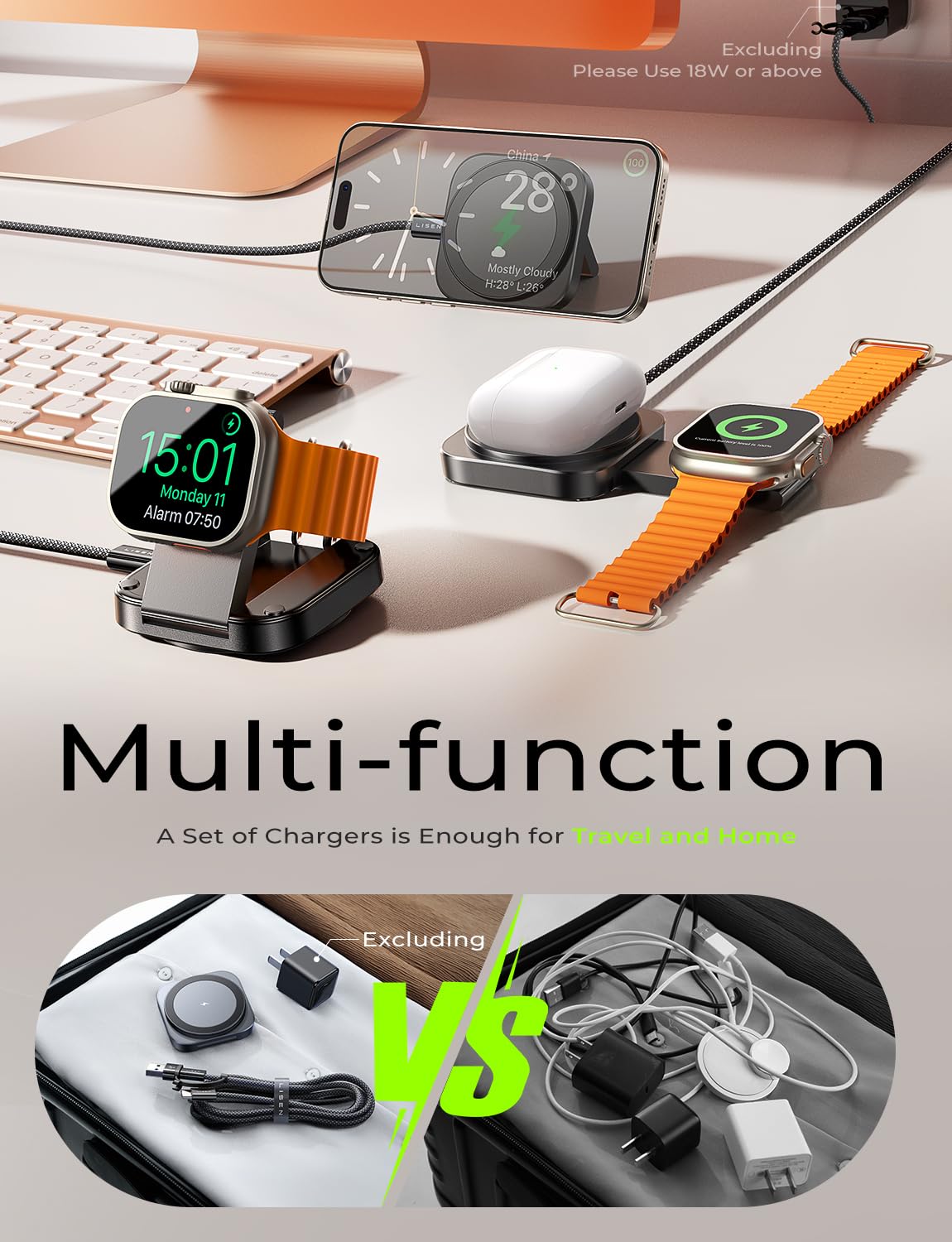 "Praktischer 3-in-1 Reise-Lader: Magsafe für iPhone, Uhr & AirPods in Schwarz!"