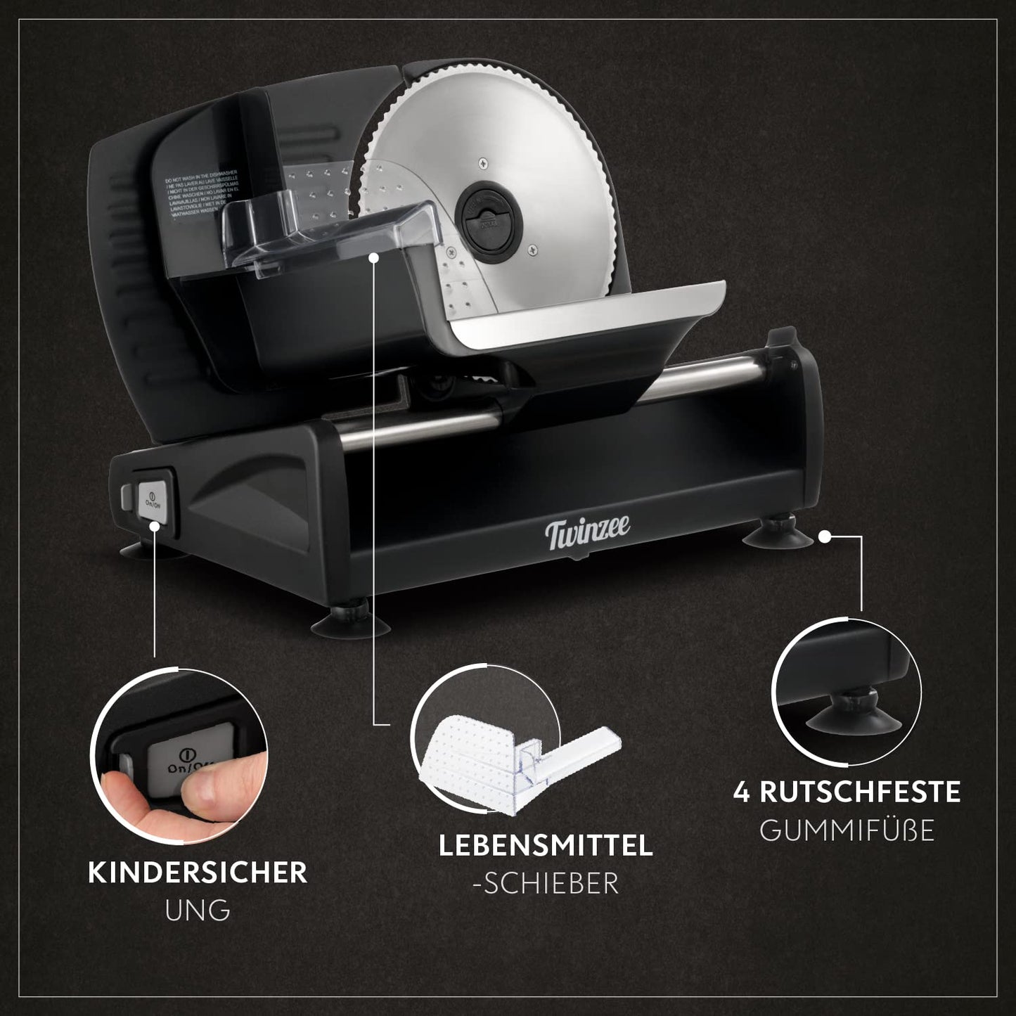 "Präzise Schneidekraft: Eleganter Allesschneider in Schwarz, 2 Klingen"