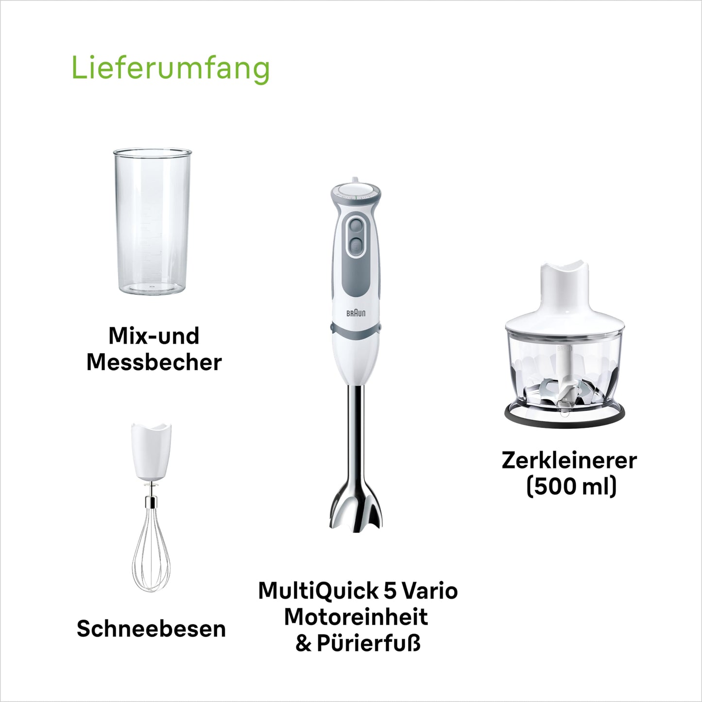 "Vielseitiger Genuss: 1000W Stabmixer mit Zubehör in elegantem Weiß!"