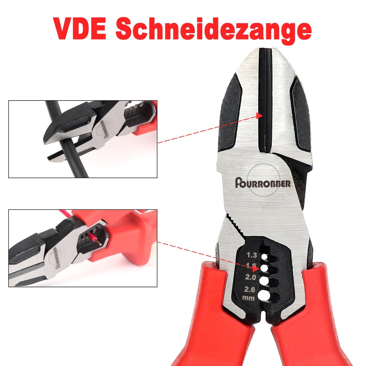 FOURROBBER 3 tlg VDE 60CrV Isolierter Zangen Set, Universal Kombizange,Spitzzange und Seitenschneider, mit isolierten Griffen,VDE-geprüft 1000V