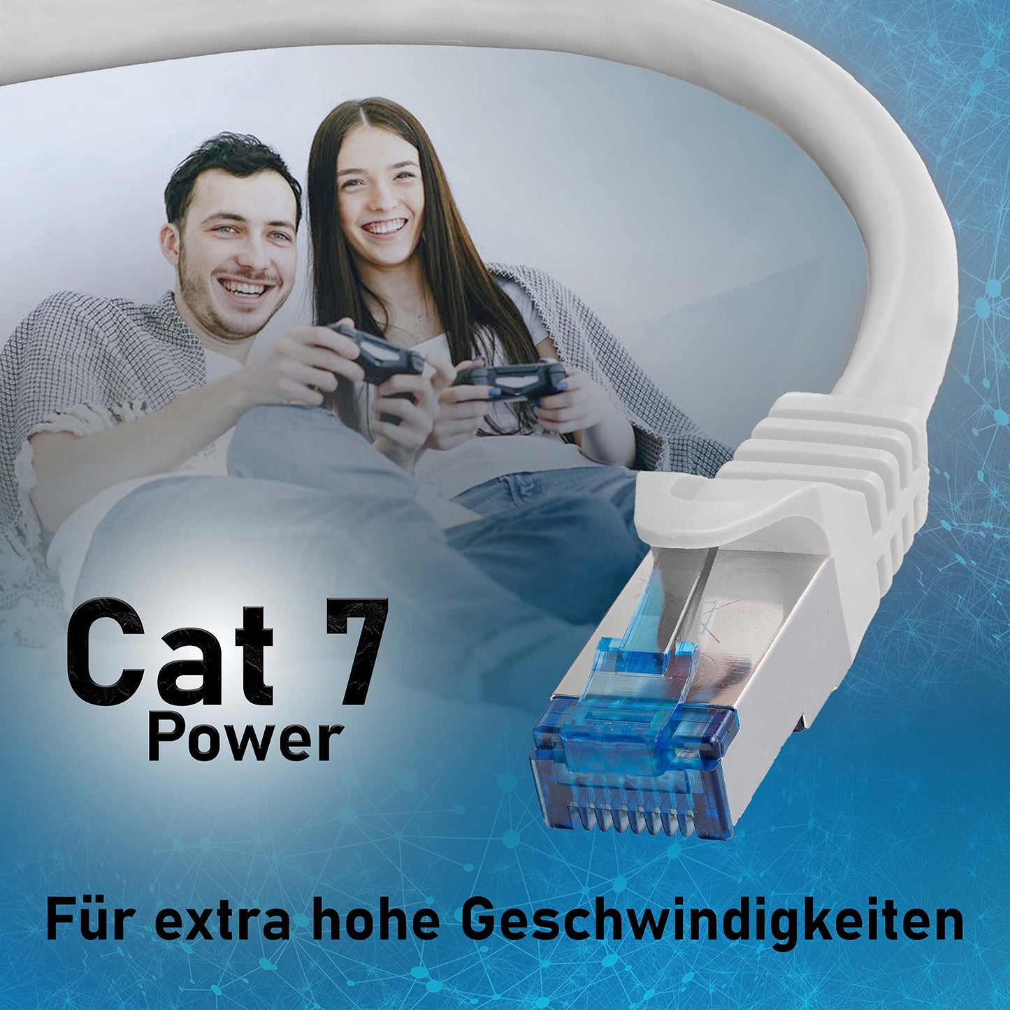 "Superschnell und stabil: 2m CAT7 Patchkabel in elegantem Weiß"
