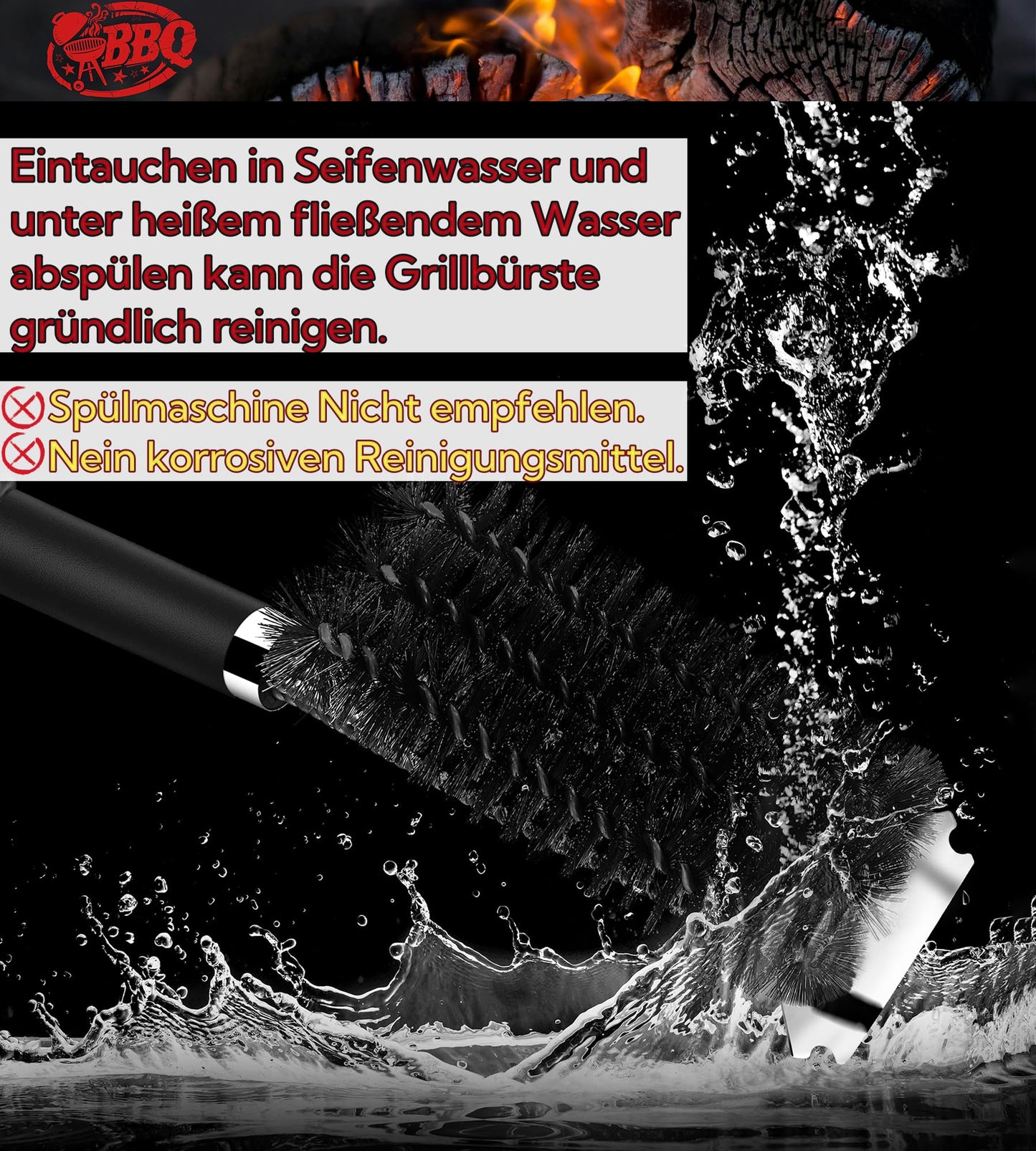 "Effektive Reinigung: 3in1 Grillbürste mit Edelstahl-Schaber in Schwarz"