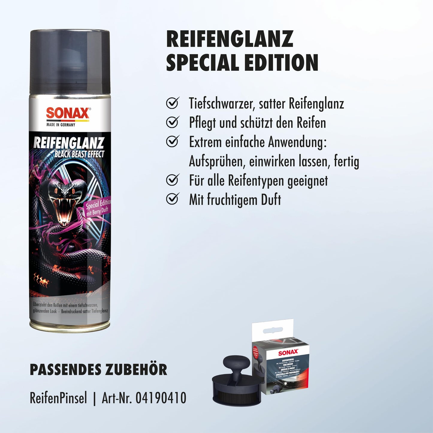 "Strahlende Reifenpflege: 500ml Schutz mit Tiefenglanz und Beeren-Duft!"