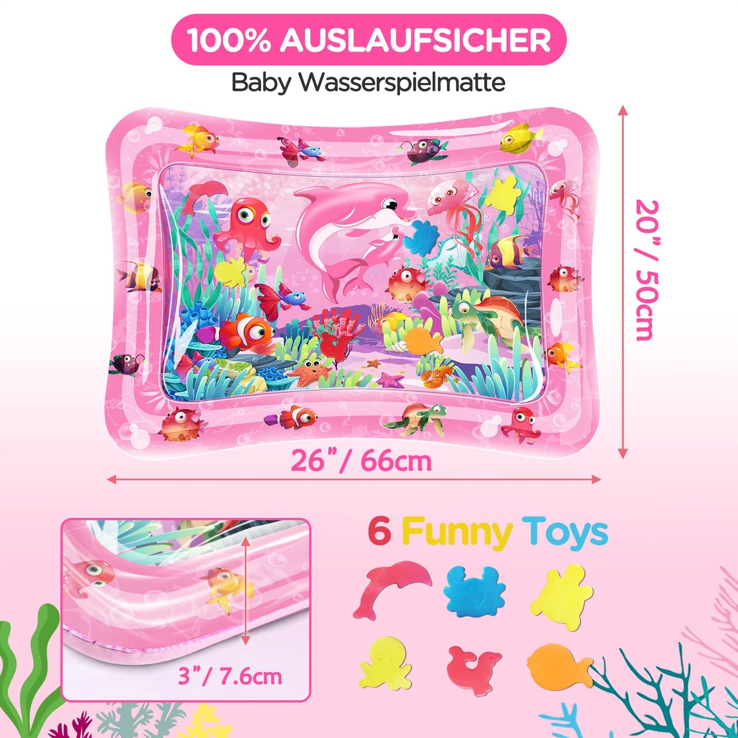 "Spritziger Spaß für die Kleinsten: Rosa Wassermatte mit Meerestier-Spielzeug"