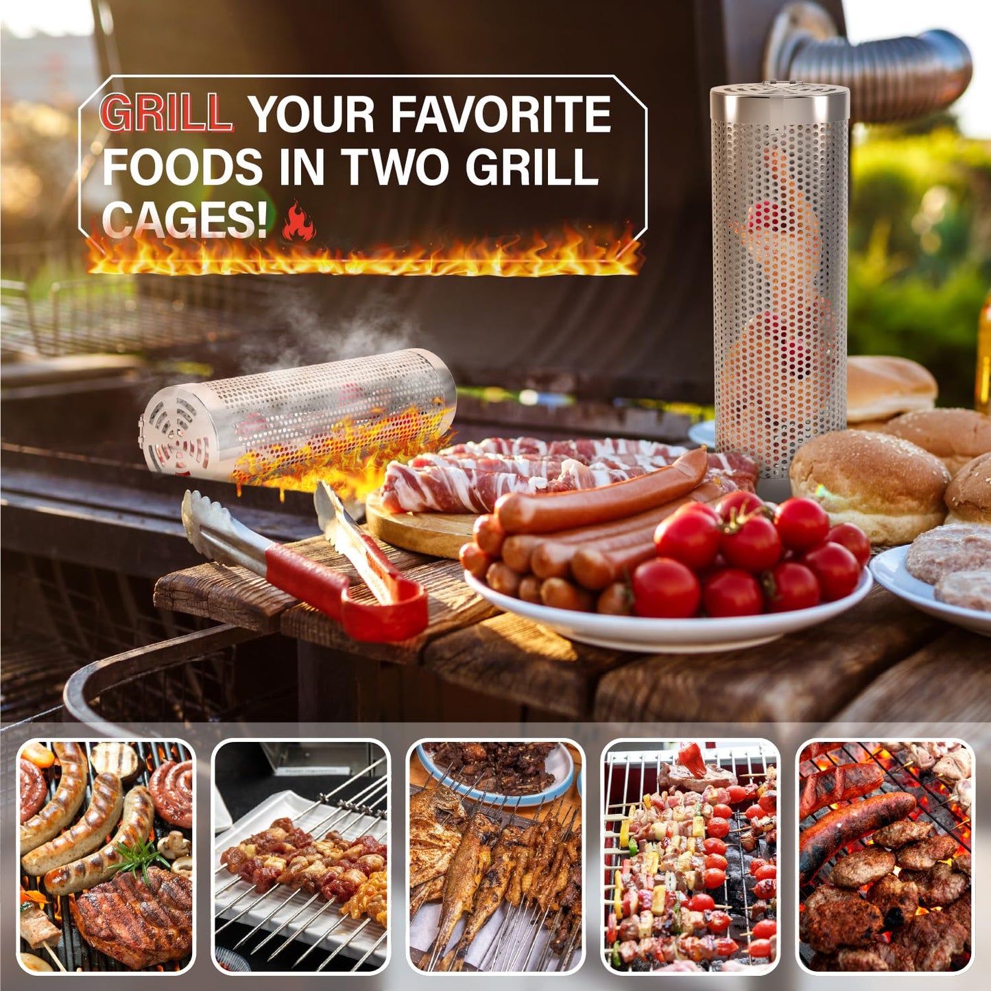 "Grillvergnügen neu definiert: 2x Edelstahl Grillkorb für perfekte BBQ-Action!"