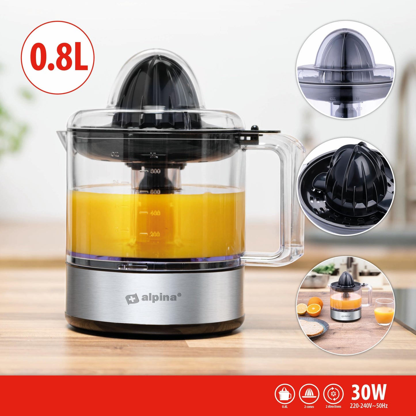 "Saftiger Genuss: Elektrische Zitronenpresse in Silber mit 800ml Funktionsvolumen"