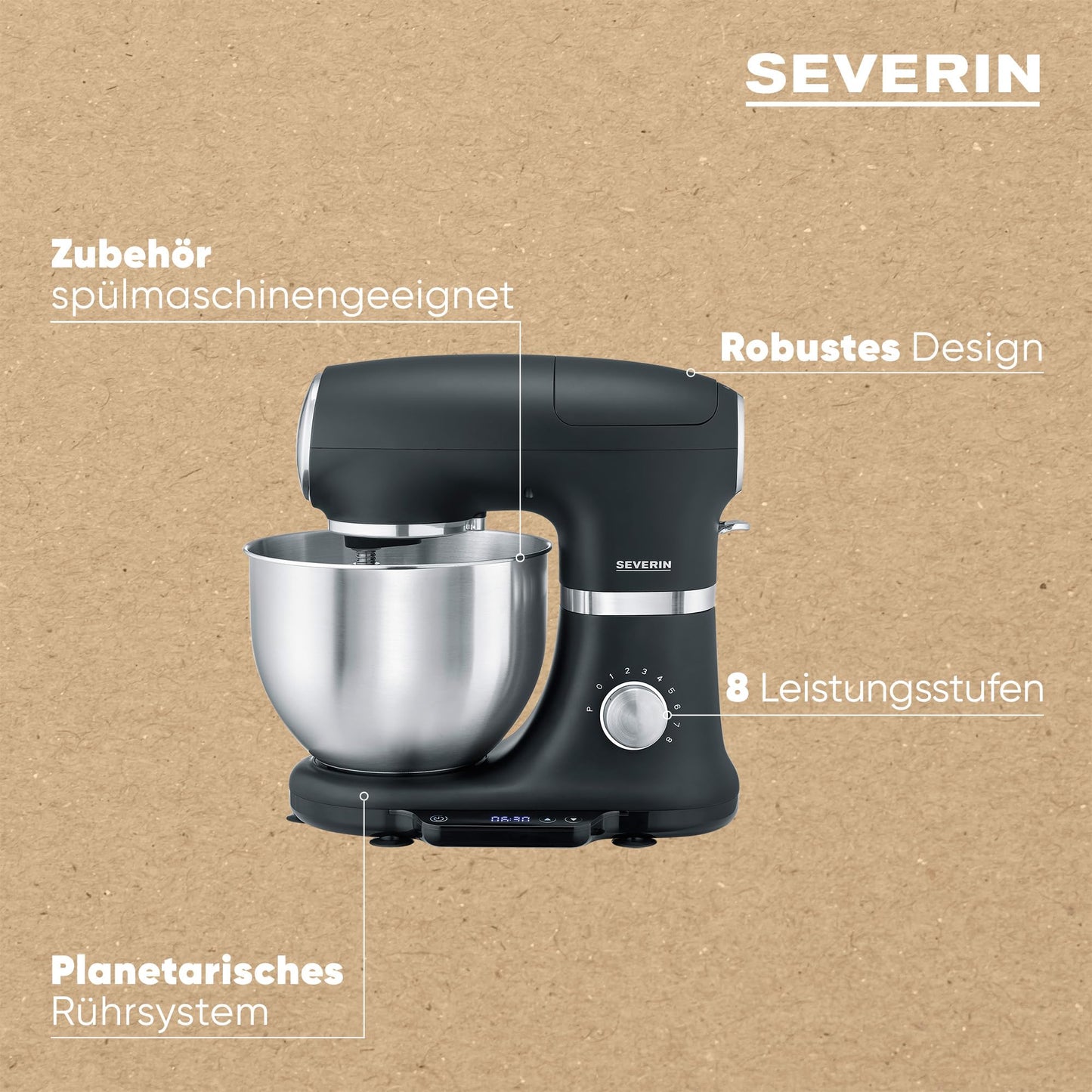"Vielseitiger Küchenprofi: Robuste 5,5 L Küchenmaschine mit integrierter Waage"