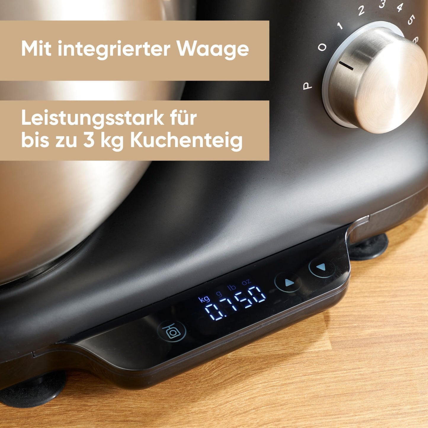 "Vielseitiger Küchenprofi: Robuste 5,5 L Küchenmaschine mit integrierter Waage"