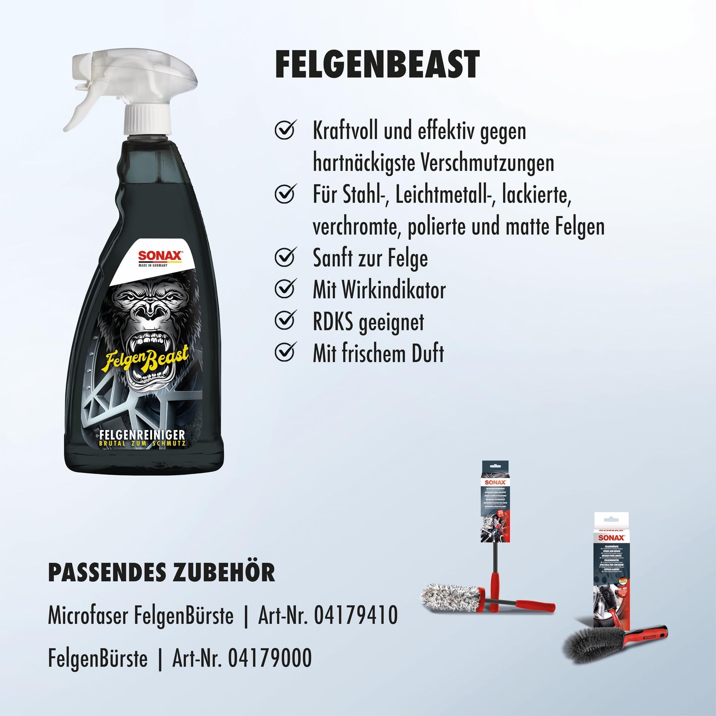 "Rötlicher Reiniger: SONAX FelgenBeast für strahlende 1L Felgenpflege!"