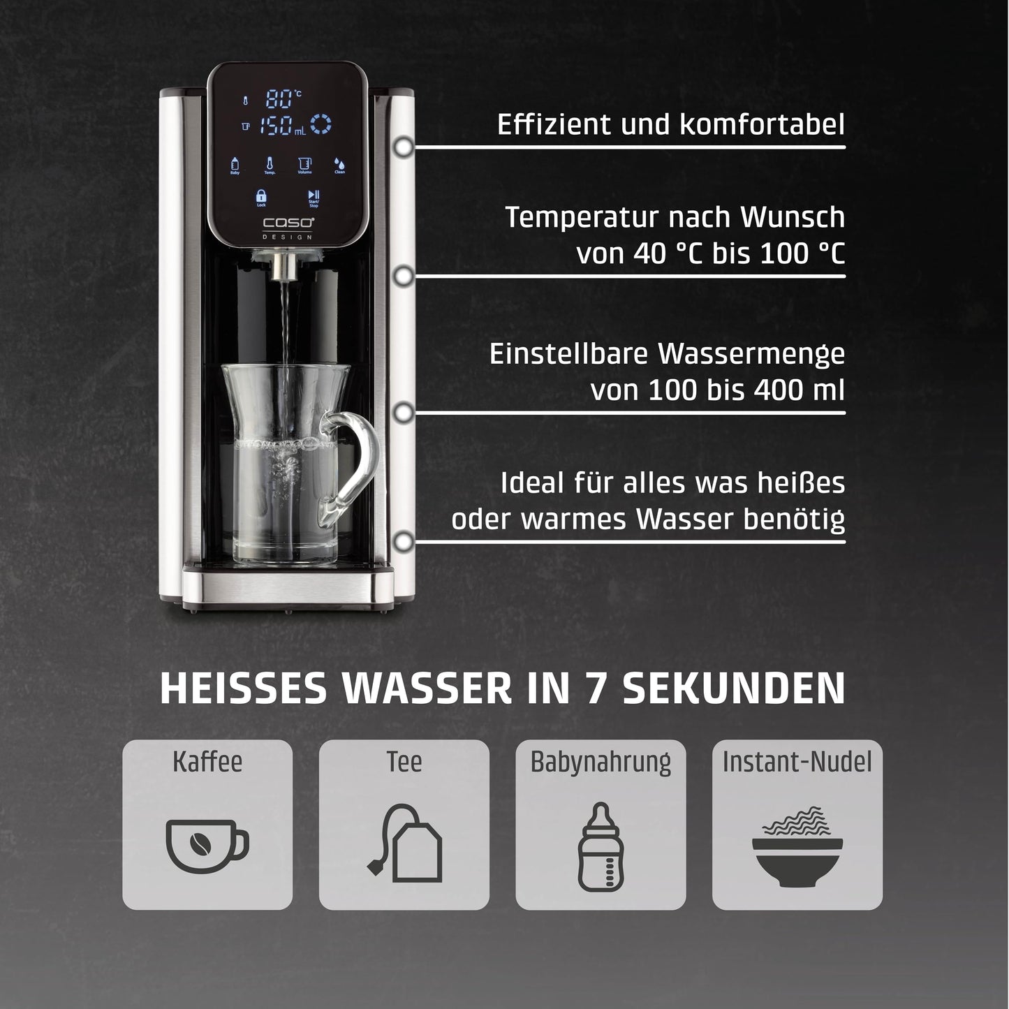 "Heißes Wasser in Sekunden: 2,7l Heißwasserspender mit 7 Temperatureinstellungen!"