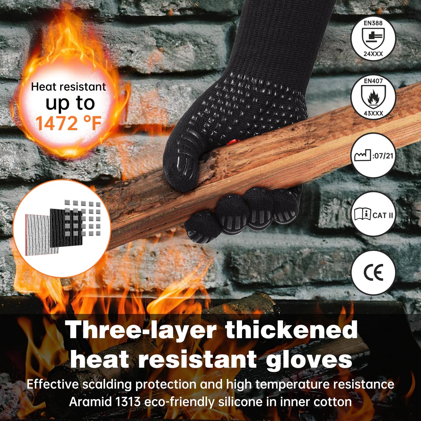 "Hitzebeständige Grillhandschuhe: Rutschfest & sicher bis 800°C, Schwarz"