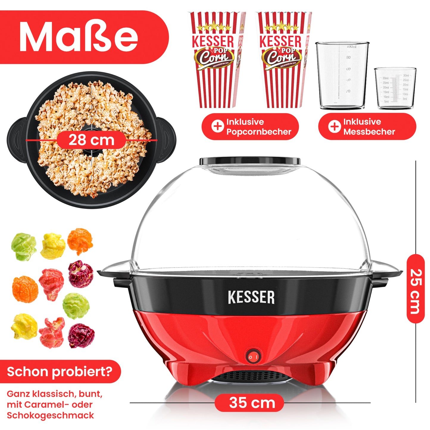 "Genießen Sie das Kino-Feeling: Retro Popcornmaschine in Rot für 5,5l Genuss!"