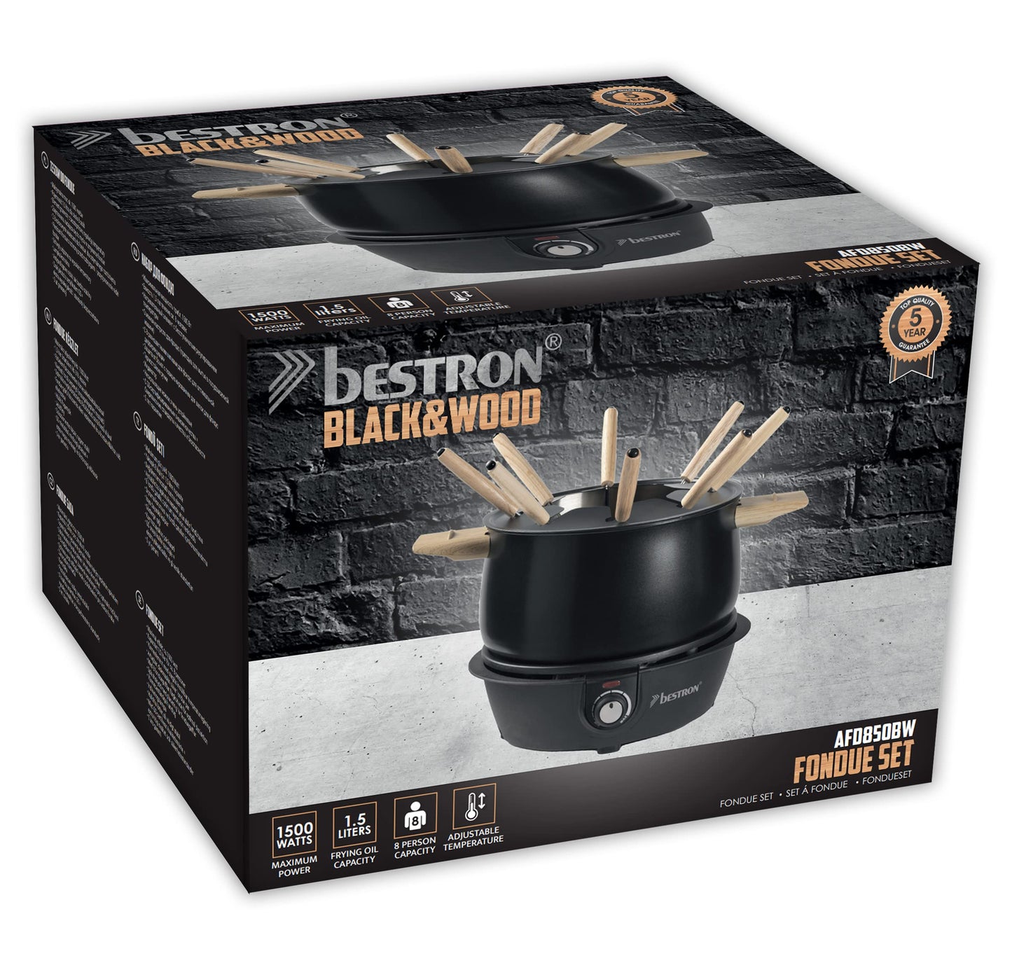 "Genießen Sie gemeinsam: Fondue Set für 8 Personen in Schwarz & Holz"