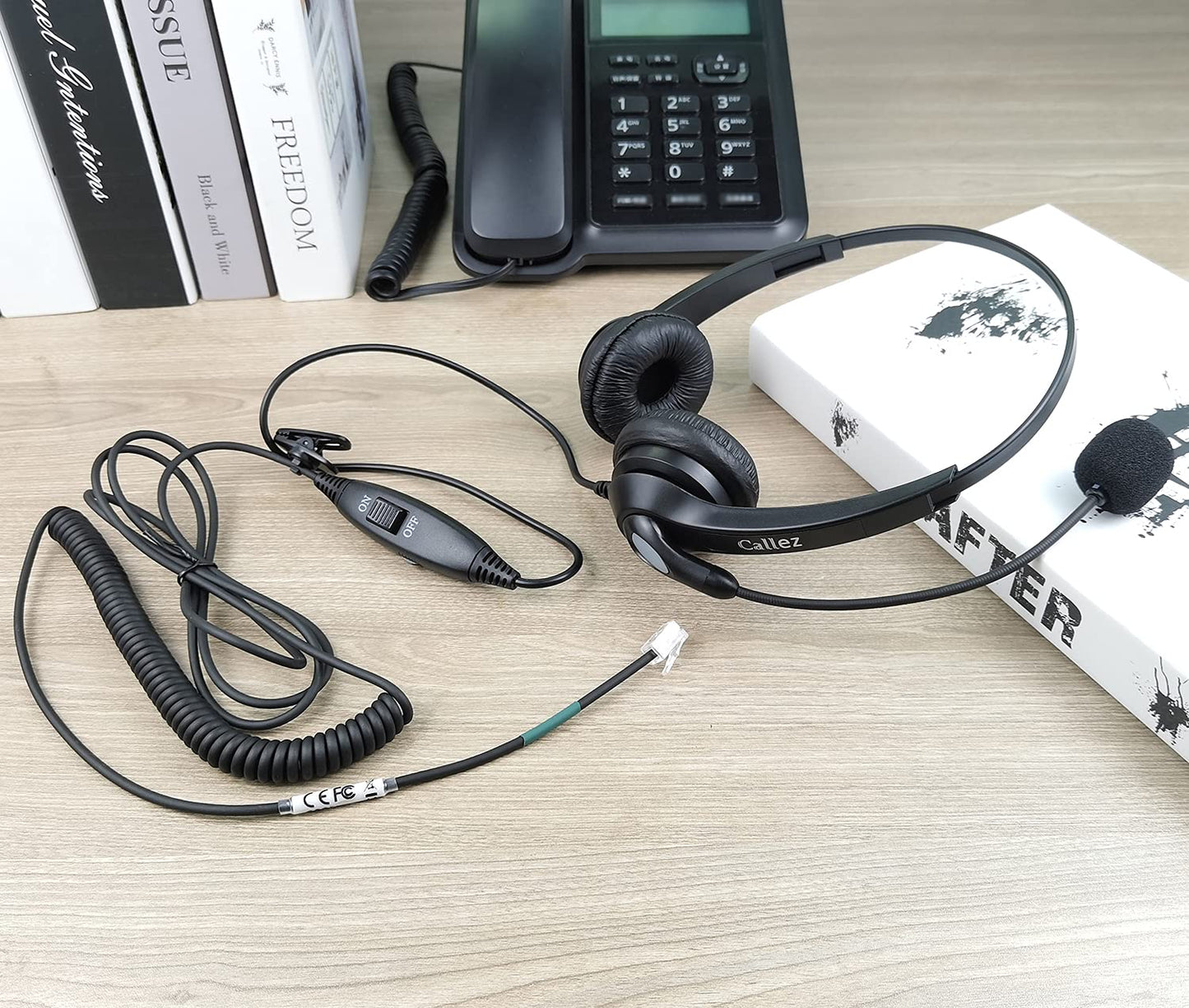 Callez RJ9 Festnetztelefon Headset mit Mikrofon