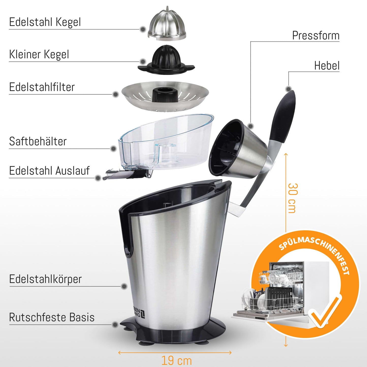 "Erfrischender Genuss: 600W elektrische Saftpresse mit 2 Kegeln und BPA-frei!"