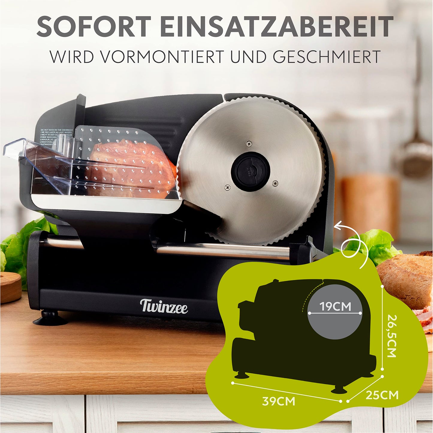 "Präzise Schneidekraft: Eleganter Allesschneider in Schwarz, 2 Klingen"