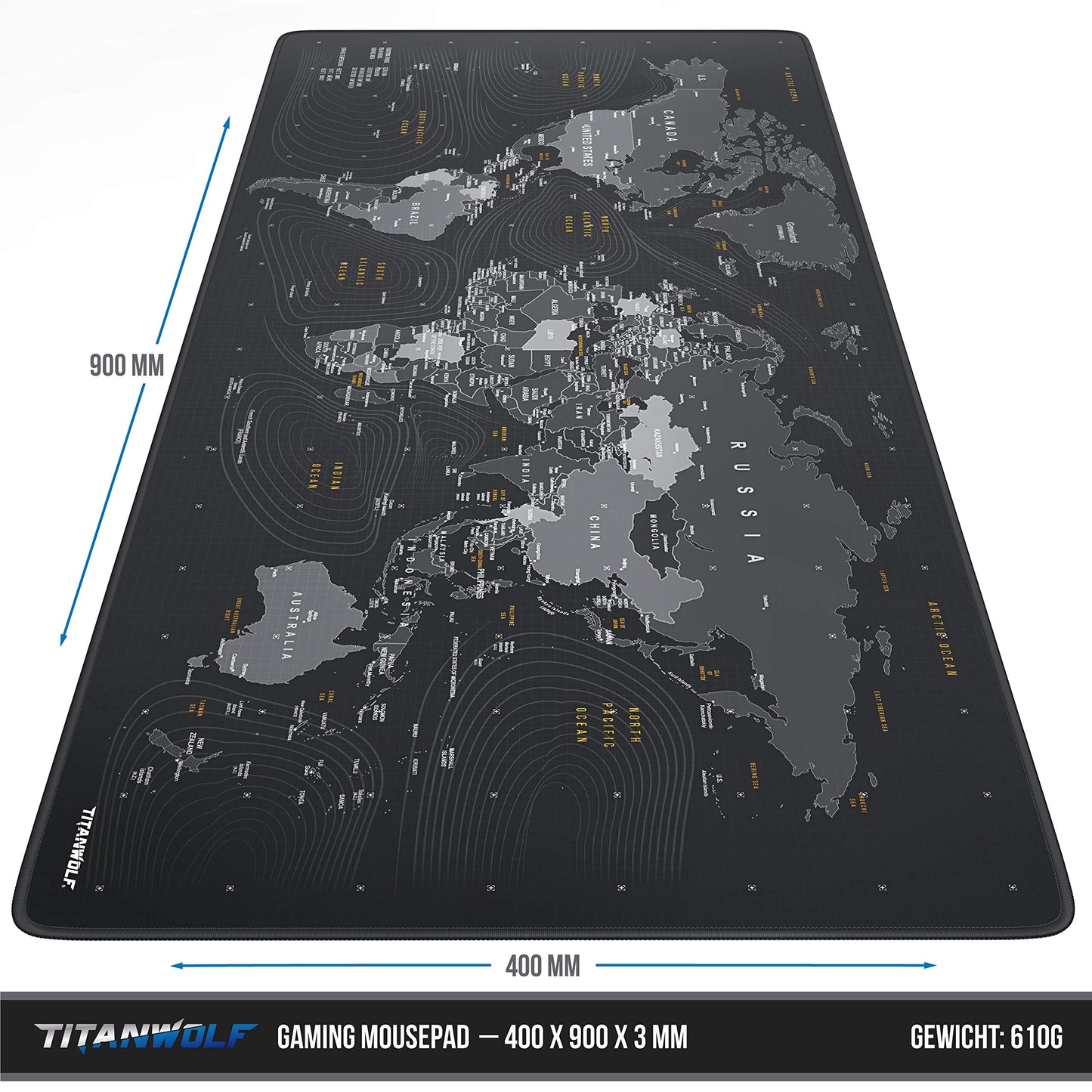 "Präzise Kontrolle: XXL Gaming Mauspad Weltkarte 900x400 mm für Gamer"