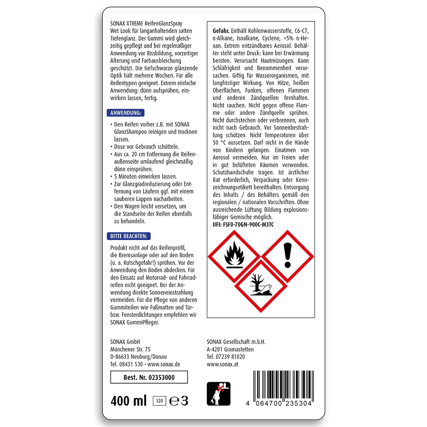"Strahlender Glanz: 400 ml Reifenpflege für tiefschwarze, gepflegte Reifen!"