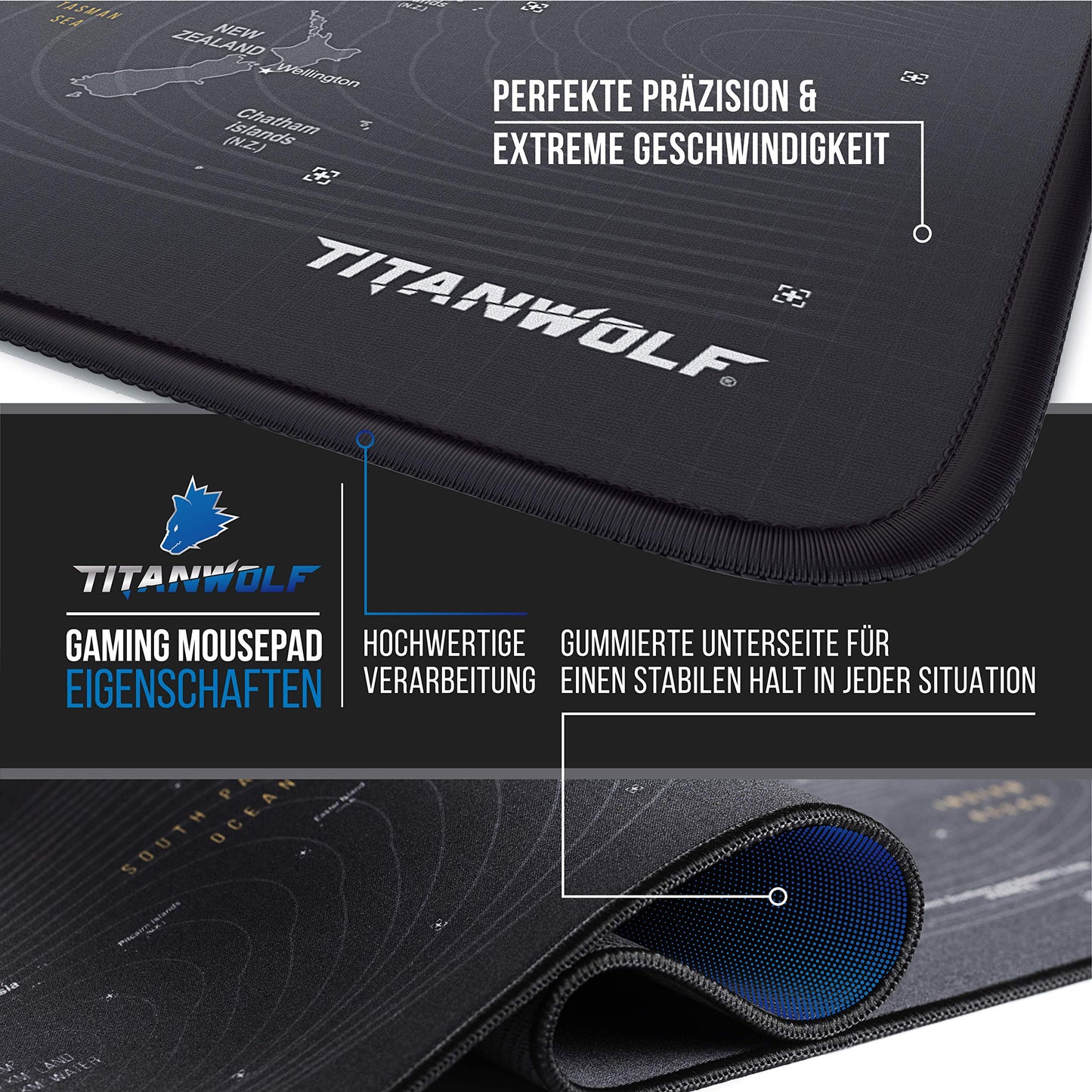 "Präzise Kontrolle: XXL Gaming Mauspad Weltkarte 900x400 mm für Gamer"