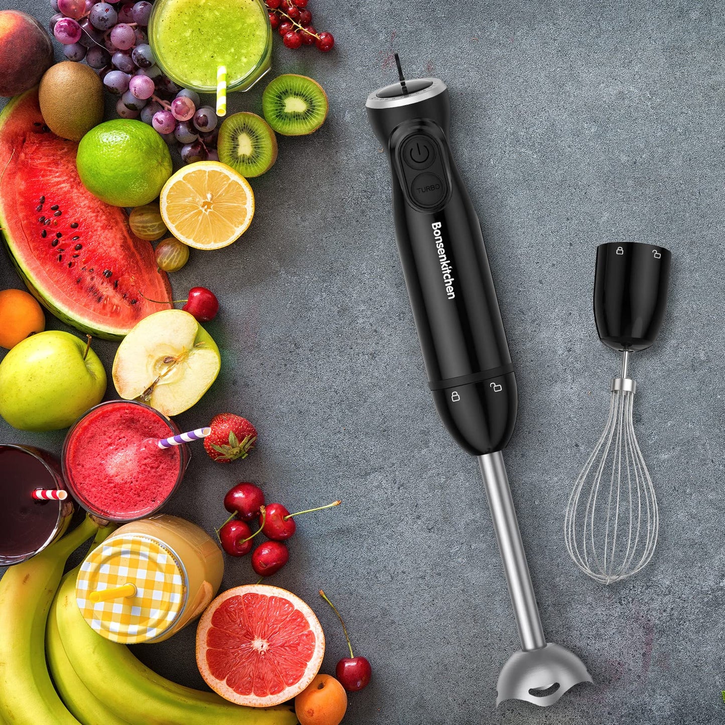 "Vielseitiger Genuss: 3-in-1 Stabmixer mit 1000W in Schwarz für Ihre Küche"