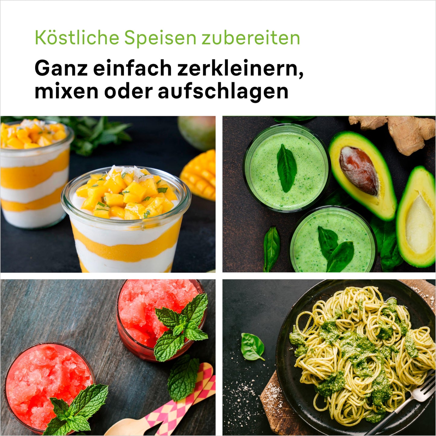 "Vielseitiger Genuss: 1000W Stabmixer mit Zubehör in elegantem Weiß!"