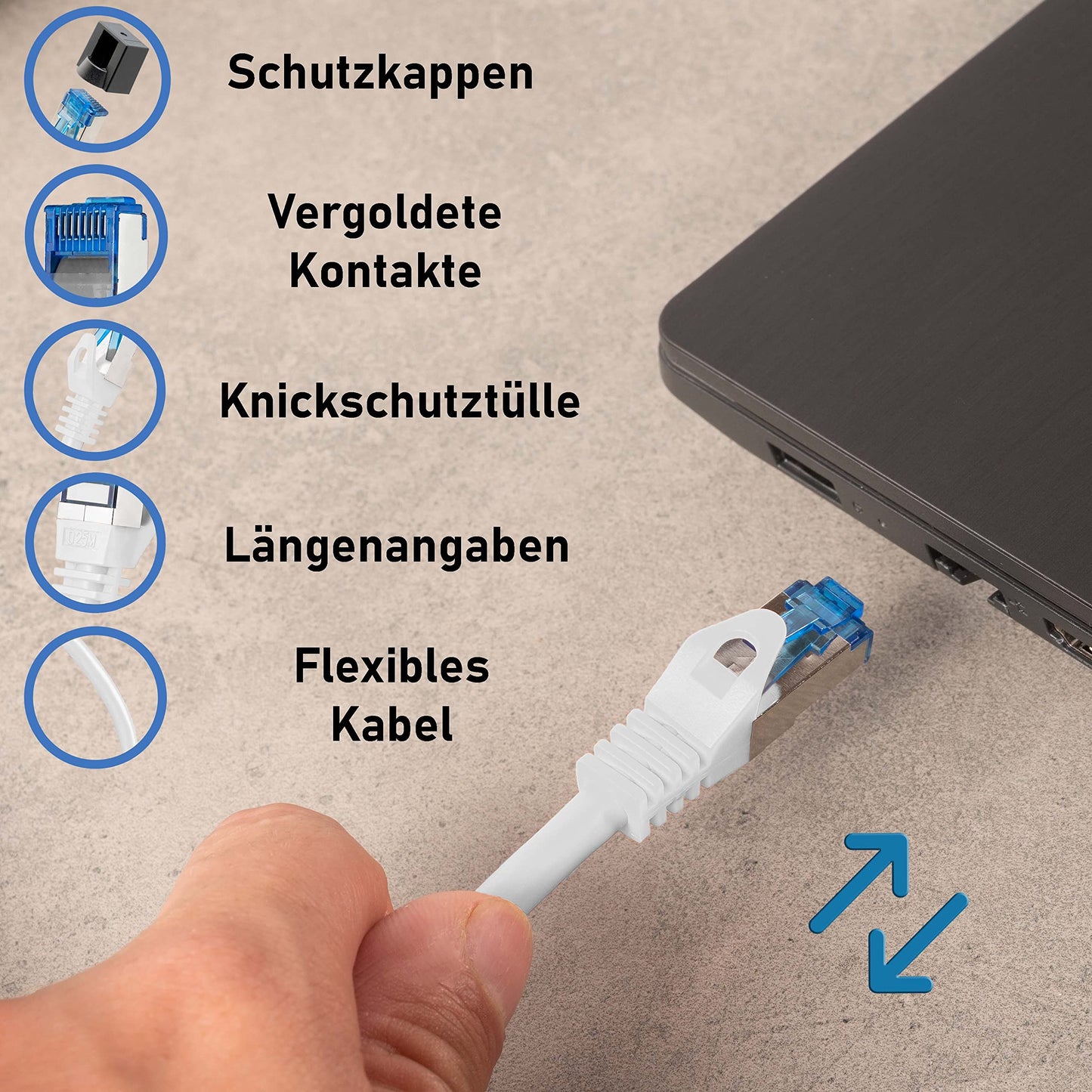 "Superschnell und stabil: 2m CAT7 Patchkabel in elegantem Weiß"