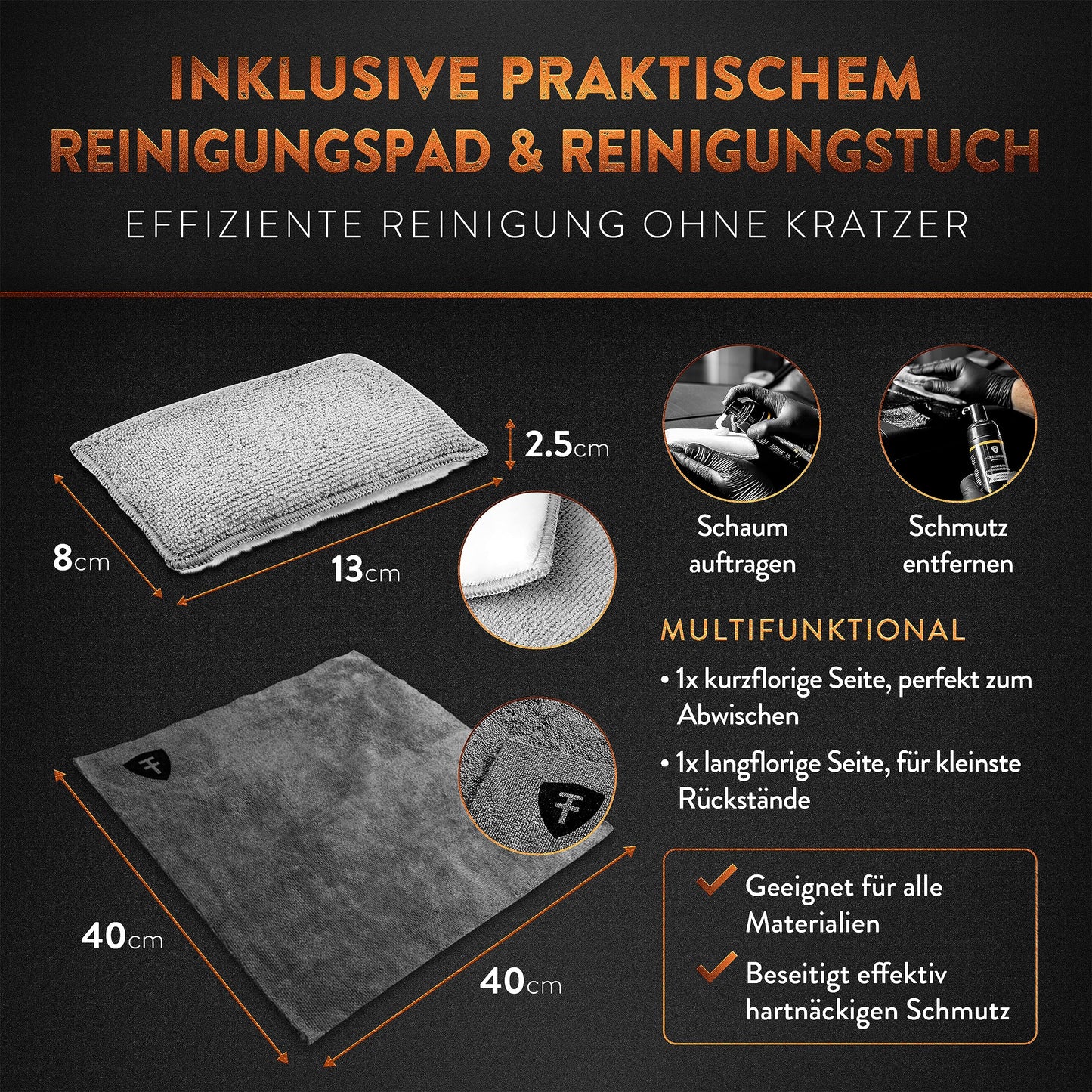 HERRENFAHRT Cockpitpflege Auto Innenraum Reiniger Set - Premium Aktivschaum Innenraumreiniger Auto Universal Autositz Reiniger Cockpit Reiniger inkl Reinigungspad & Auto Trockentuch - Made in Germany