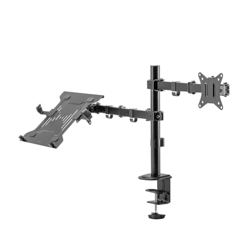 "Optimale Sicht: Schwarze Halterung für 2 Monitore und 1 Notebook/Tablets"
