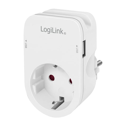 "Praktischer 2x USB Steckdosenadapter mit Smartphonehalterung in Weiß"