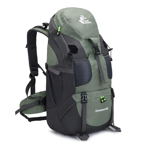 "Leichter 50L Wanderrucksack in Armeegrün: Komfort für Outdoor-Abenteuer"