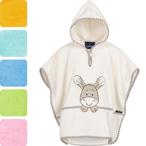 "Beige Kapuzen-Badeponcho aus 100% Baumwolle für Spiel und Spaß am Wasser!"