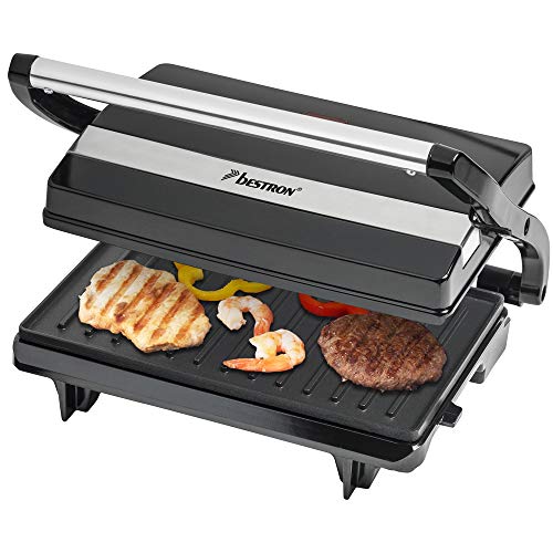 "Kompakter Genuss: 700W elektrischer Kontaktgrill für knusprige Paninis in Schwarz"
