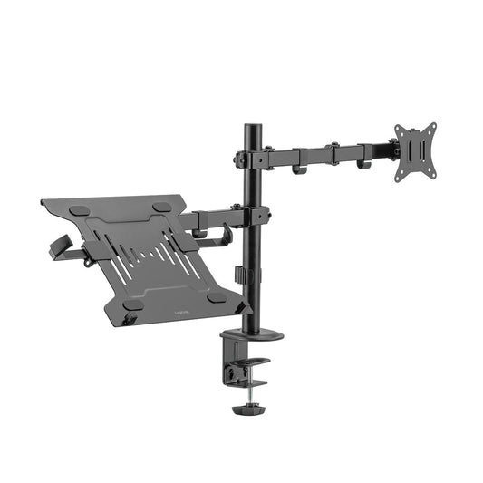 "Optimale Sicht: Schwarze Halterung für 2 Monitore und 1 Notebook/Tablets"