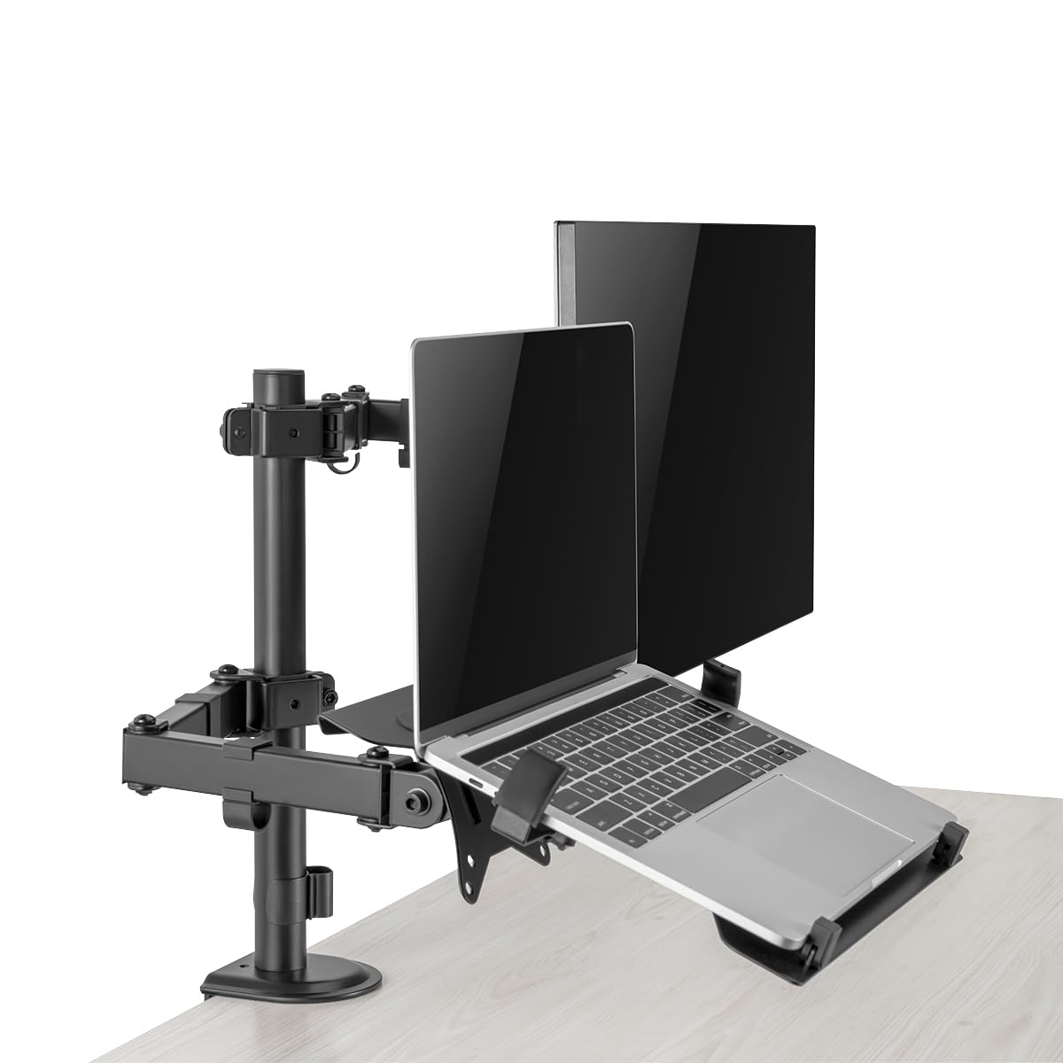 "Optimale Sicht: Schwarze Halterung für 2 Monitore und 1 Notebook/Tablets"