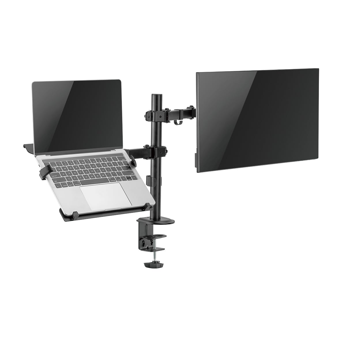 "Optimale Sicht: Schwarze Halterung für 2 Monitore und 1 Notebook/Tablets"