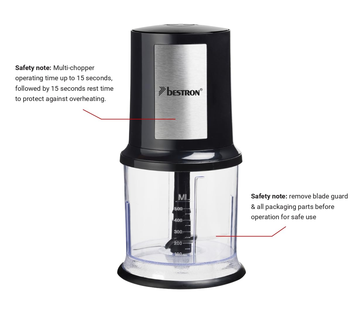 "Vielseitiger Zerkleinerer: 500ml in Schwarz/Silber, ideal für Küchenzauber!"