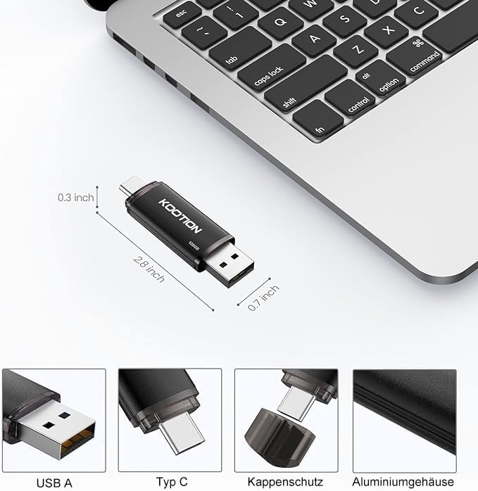 KOOTION USB C Stick – 128GB Schwarz – Vielseitiger Speicher für unterwegs