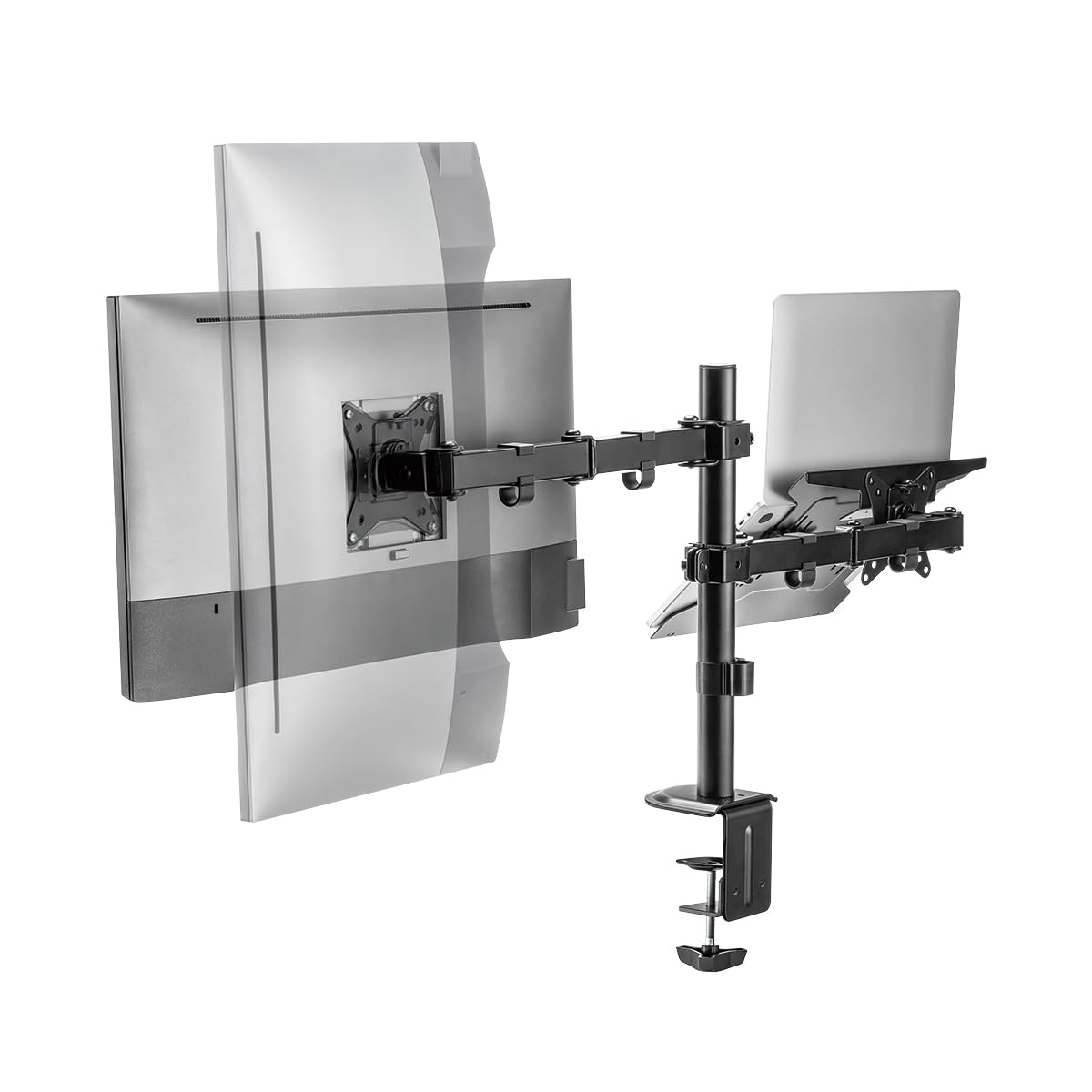 "Optimale Sicht: Schwarze Halterung für 2 Monitore und 1 Notebook/Tablets"