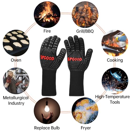 "Hitzebeständige Grillhandschuhe: Rutschfest & sicher bis 800°C, Schwarz"