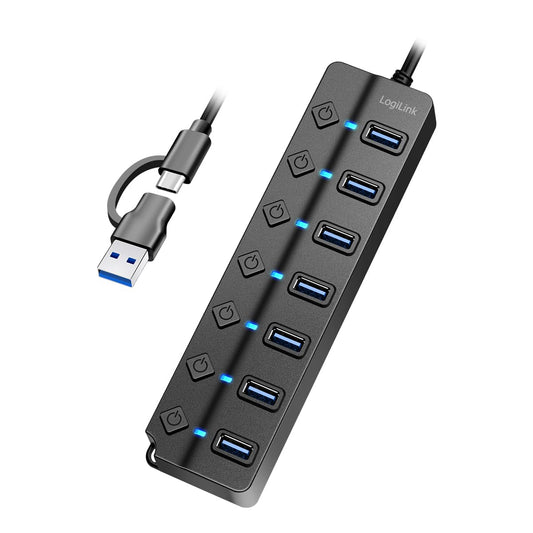 "Maximale Connectivity: 7-Port USB Hub in Schwarz mit Ein/Aus-Schaltern"