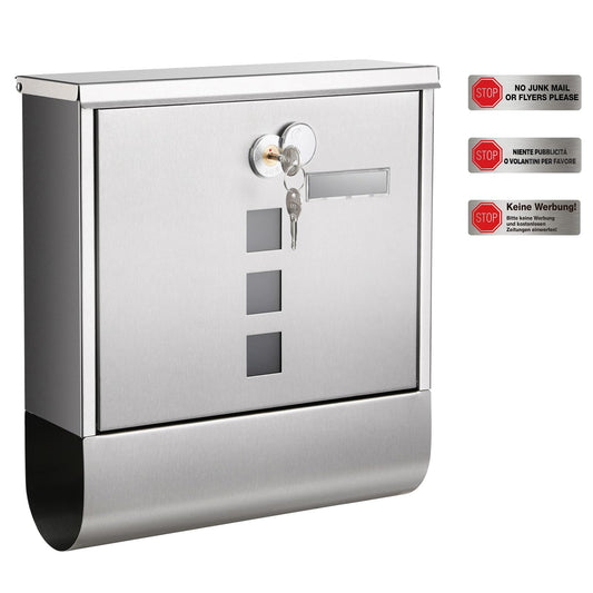 SONGMICS Briefkasten, Postkasten, Schloss mit Kupfer-Schließzylinder und drehbarer Abdeckung, Sichtfenster, Namensschild, Zeitungsfach, einfache Montage, 10 x 30,8 x 33,8 cm, silbern GMB020S02