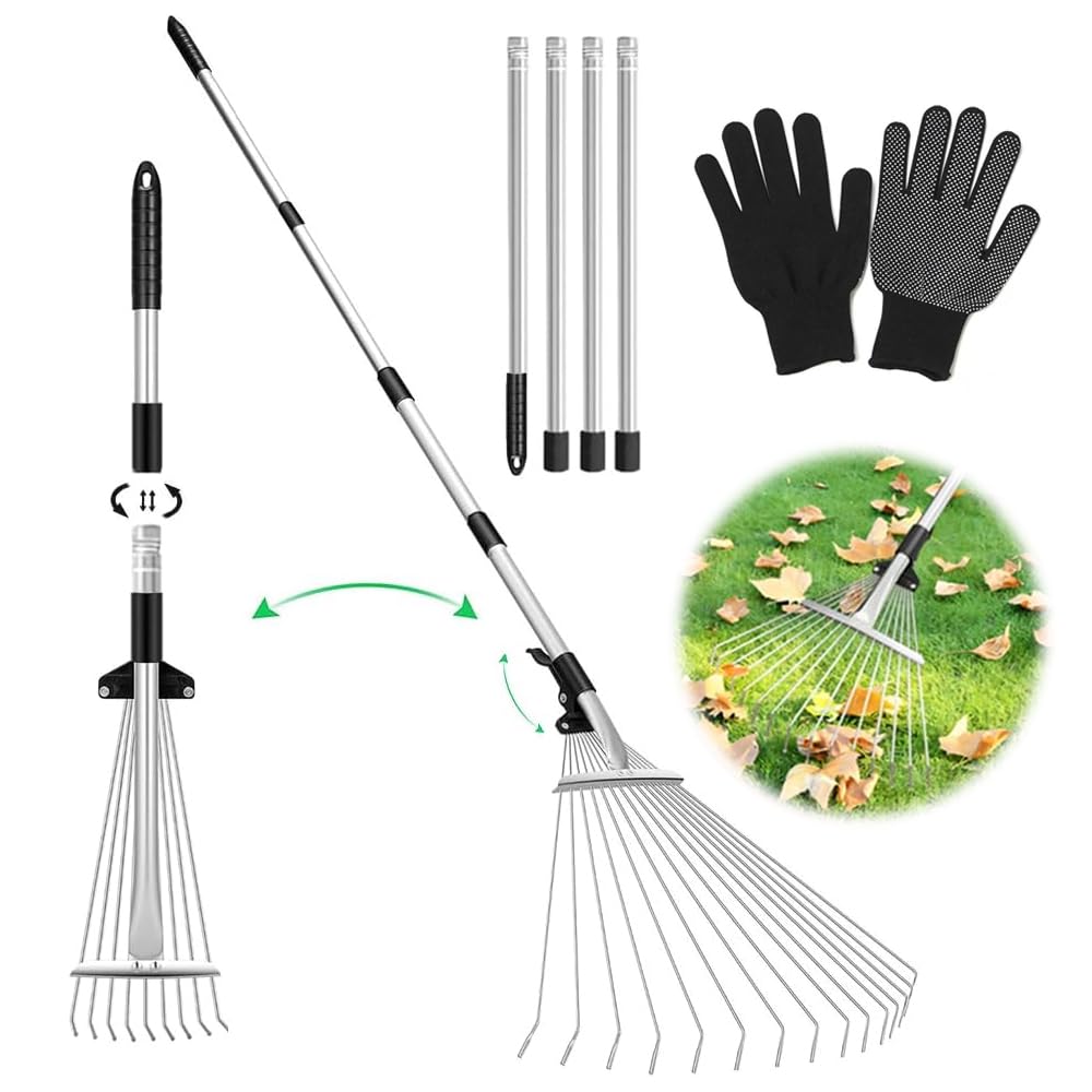 "Effiziente Gartenpflege: Verstellbarer Laubrechen mit 207cm Stiel für Komfort"